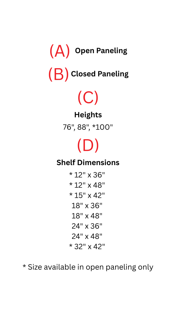 Clip Type Shelving Sizes