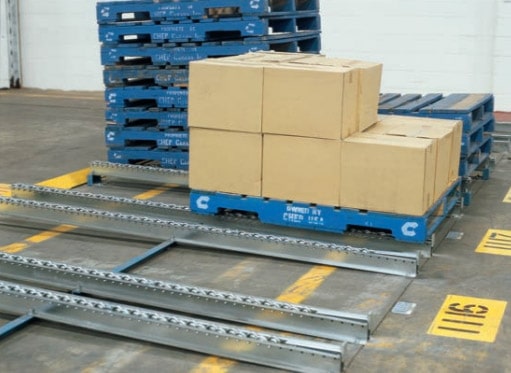 SKATEWHEEL BEING USED FOR PALLET PICKING AND RETURN
